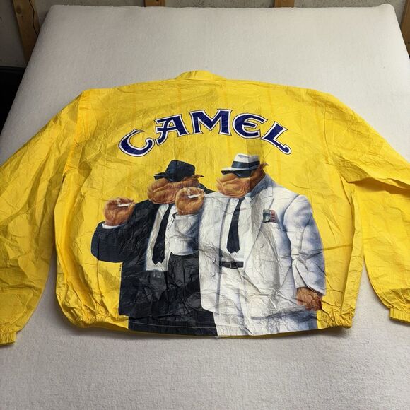 VTG 1992 JOE CAMEL Cigarettes Yellow Windbreaker Jacket Coat Size XL 90s - Picture 1 of 9